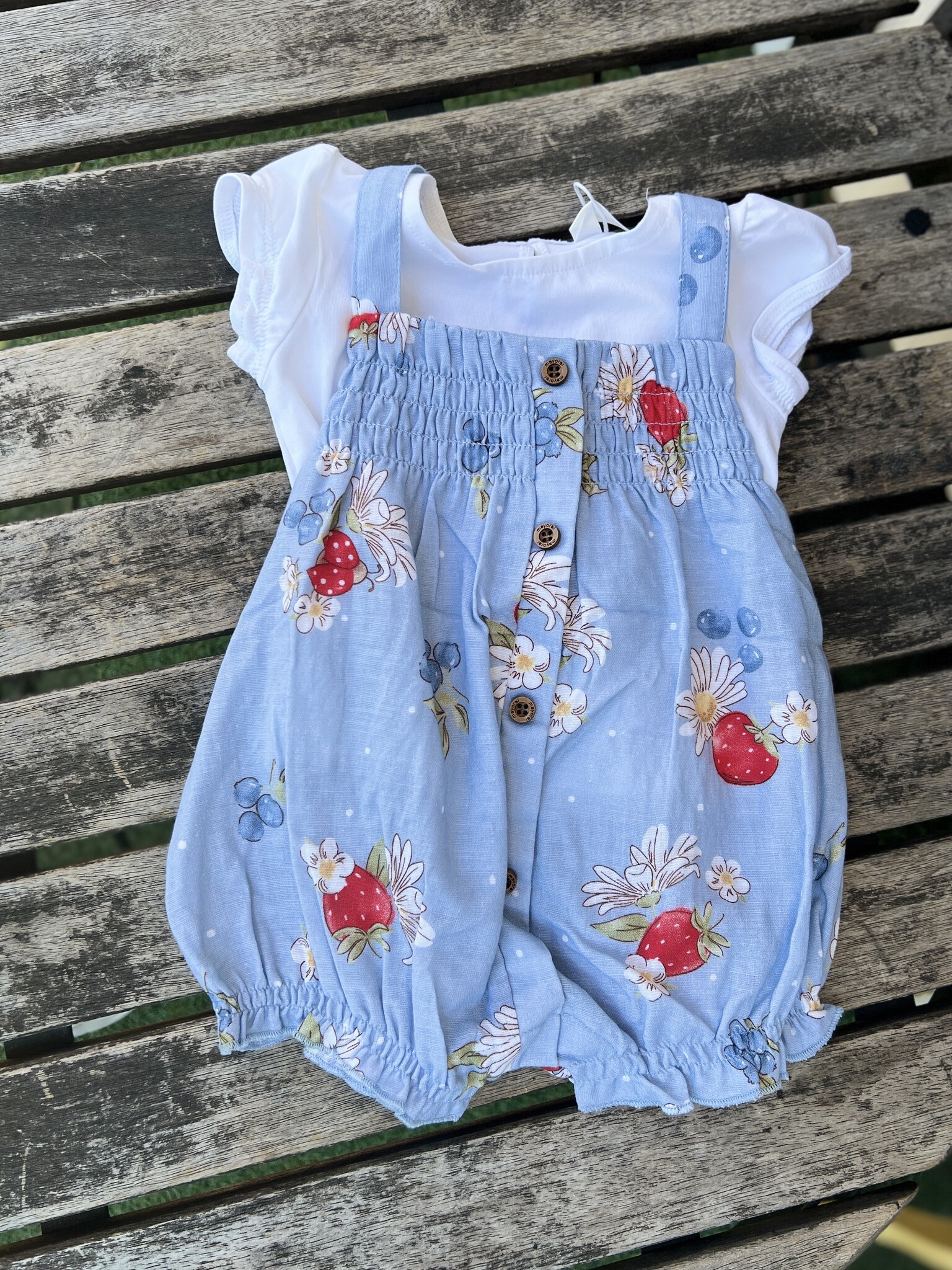 Mayoral Mayoral Strawberry Button Romper & Tee Set