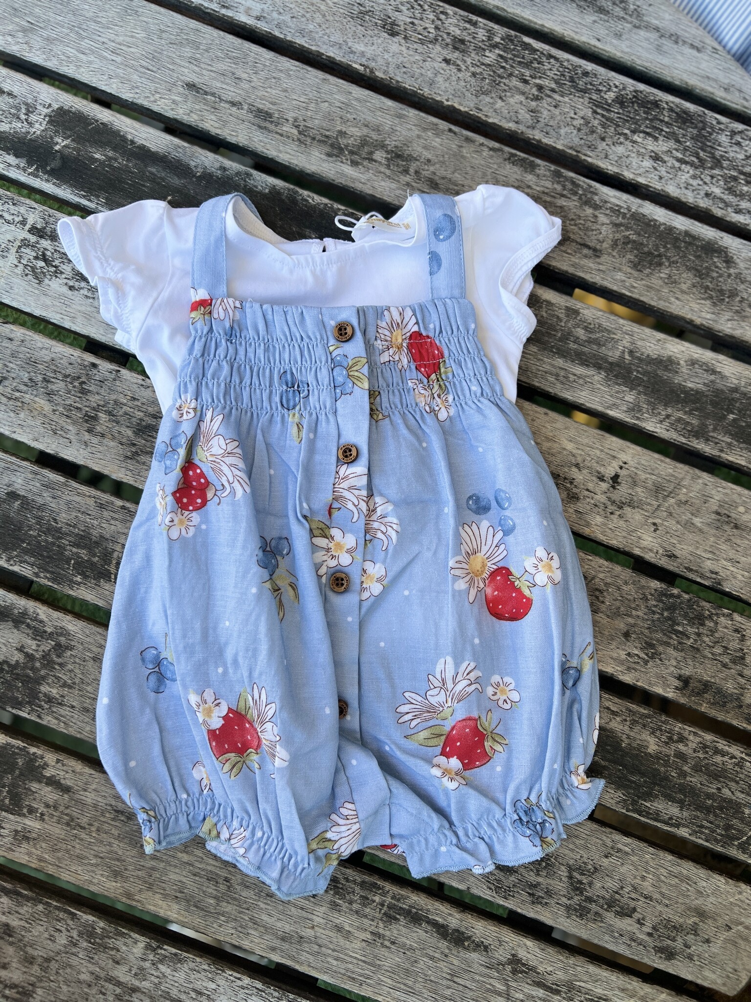 Mayoral Mayoral Strawberry Button Romper & Tee Set