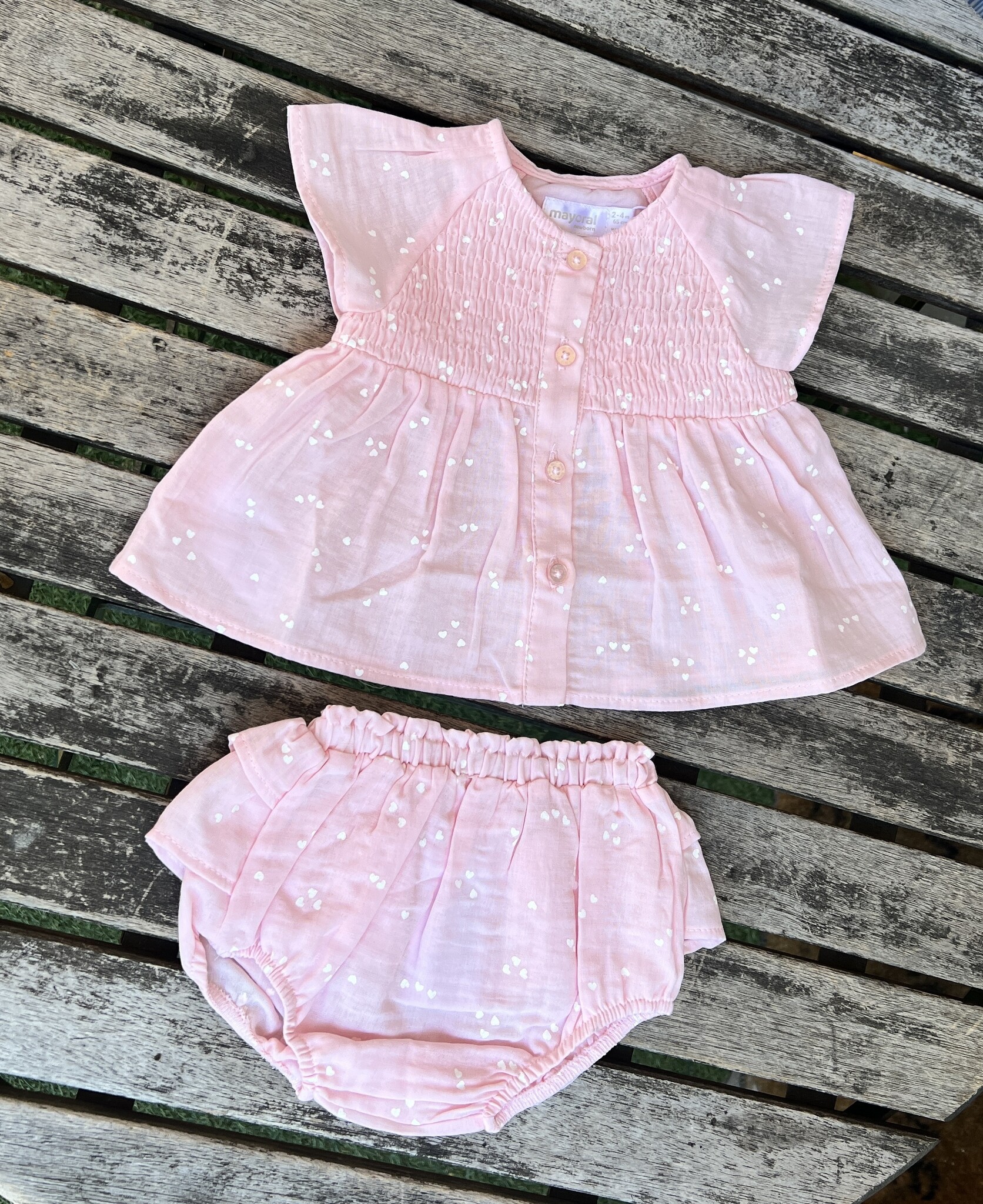 Mayoral Mayoral Rosa Cotton Shirt & Ruffle Bloomer Set