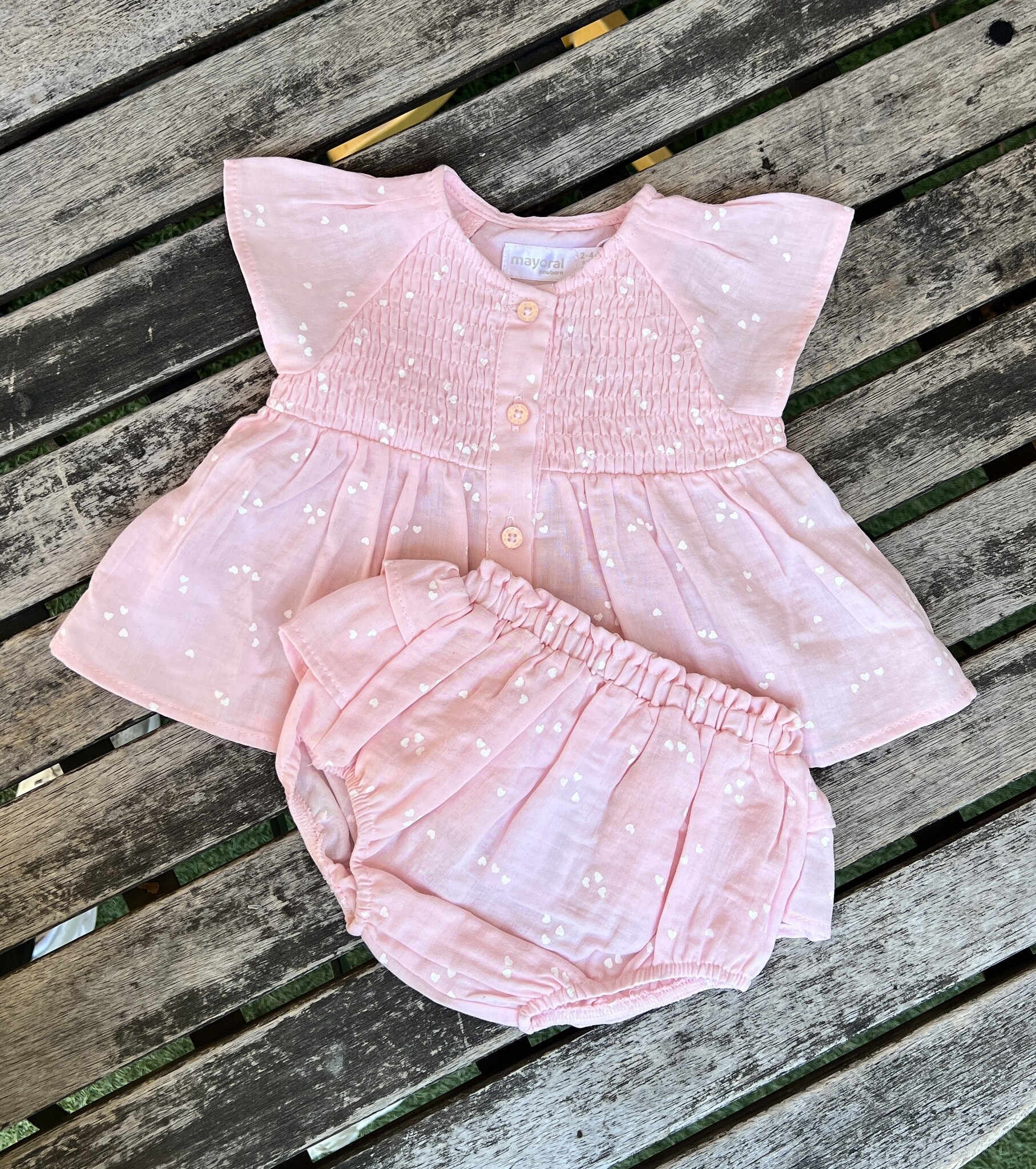 Mayoral Mayoral Rosa Cotton Shirt & Ruffle Bloomer Set