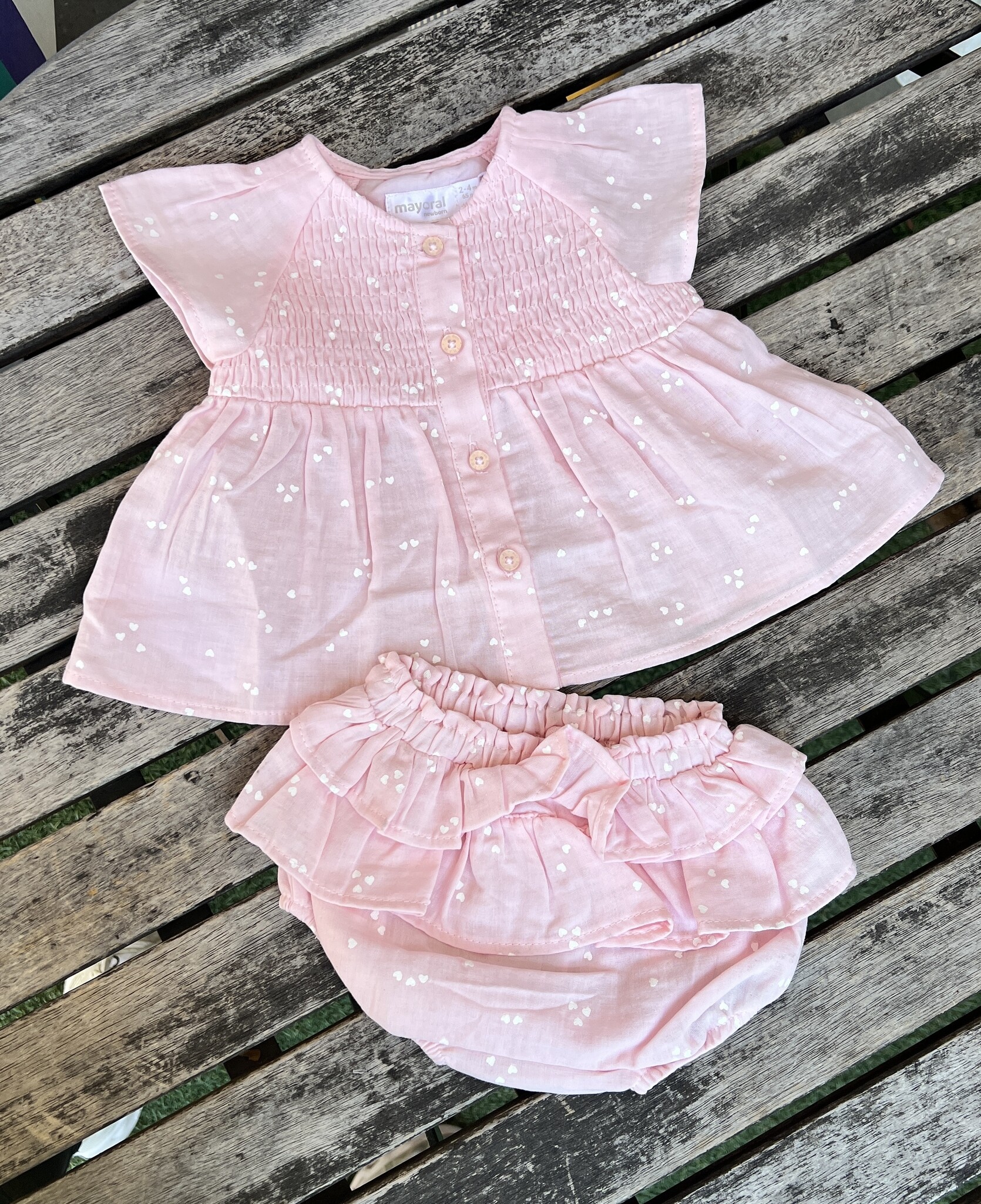Mayoral Mayoral Rosa Cotton Shirt & Ruffle Bloomer Set