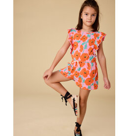 Tea Collection Flutter Sleeve Romper - Poppy Poppies