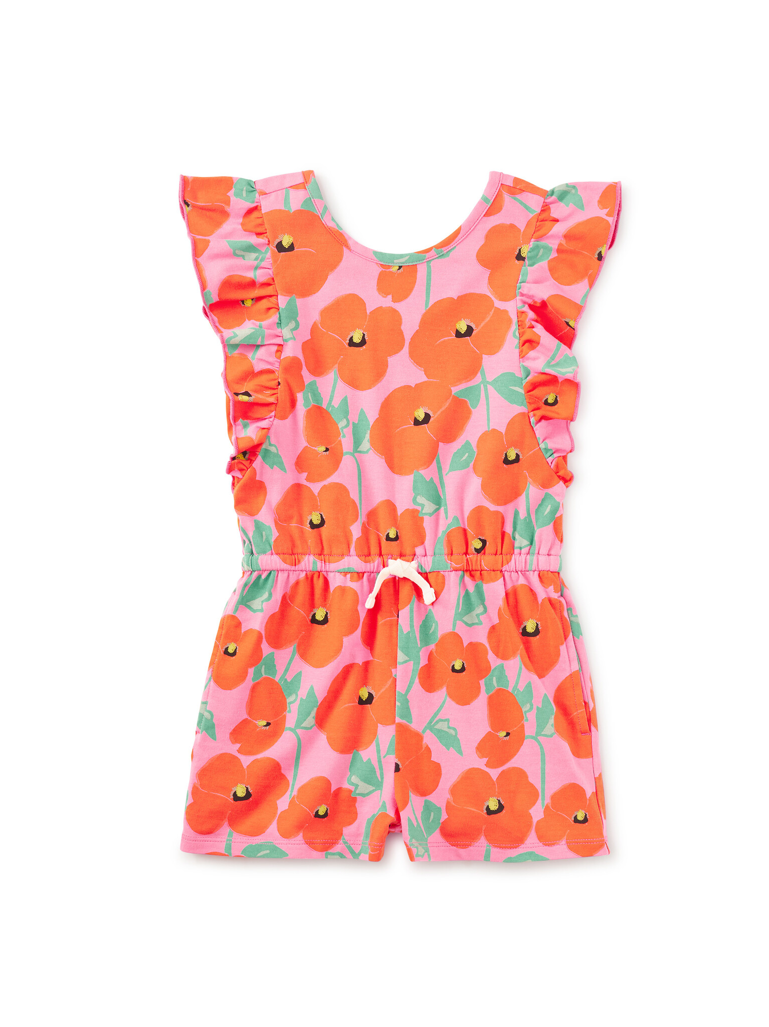 Tea Collection Flutter Sleeve Romper - Poppy Poppies