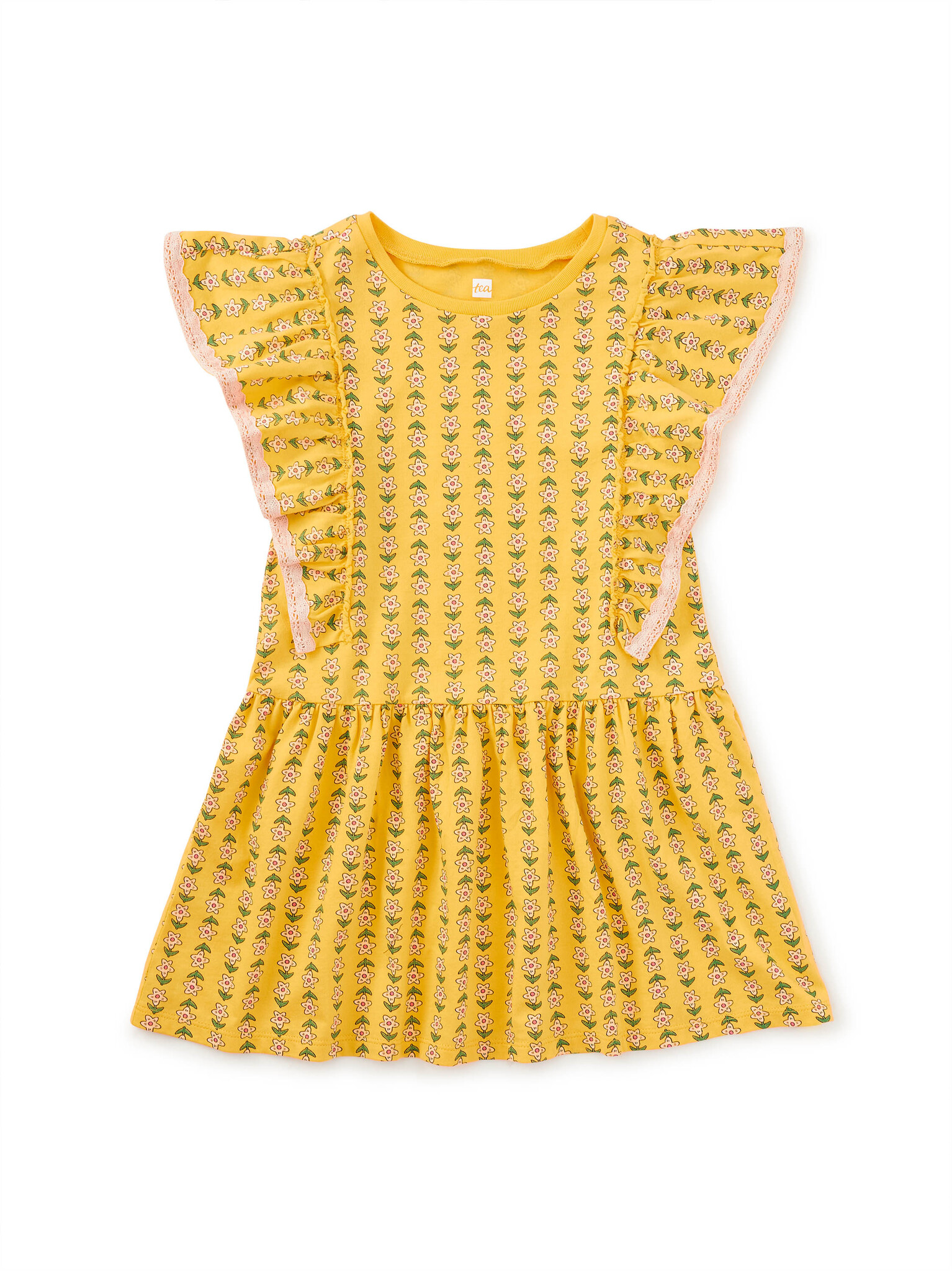 Tea Collection Vintage Floral Tile Crochet Trim Ruffle Dress