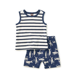 Tea Collection Naval Blue Tank & Shorties Baby Set