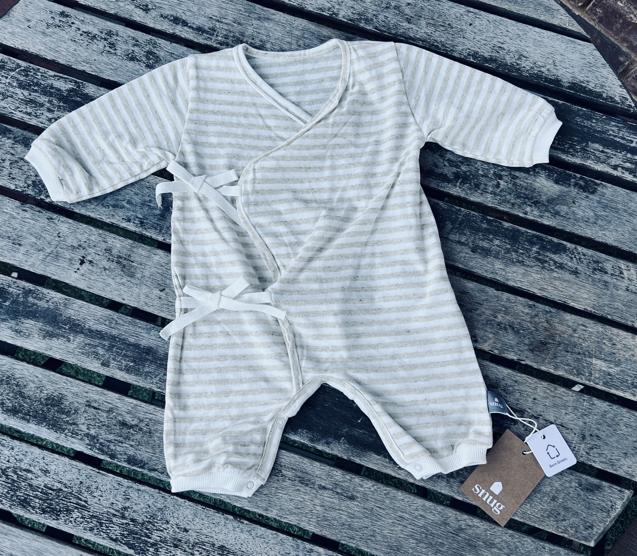 Snug Organic Cotton Kimono Coverall - Cream Stripe