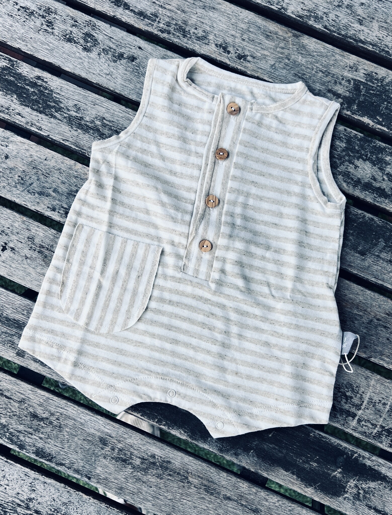 Snug Organic Cotton Shortie Romper - Cream Stripe