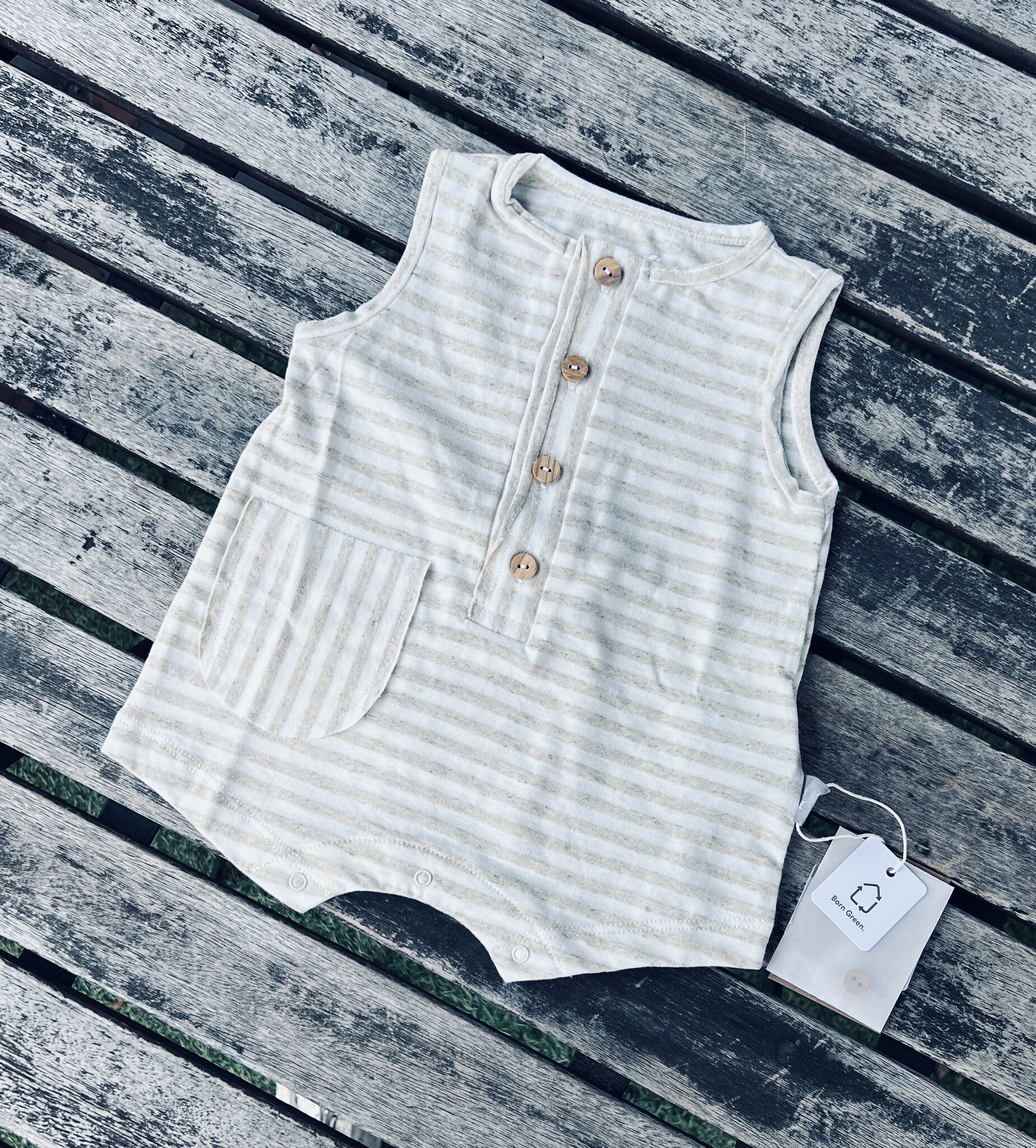 Snug Organic Cotton Shortie Romper - Cream Stripe