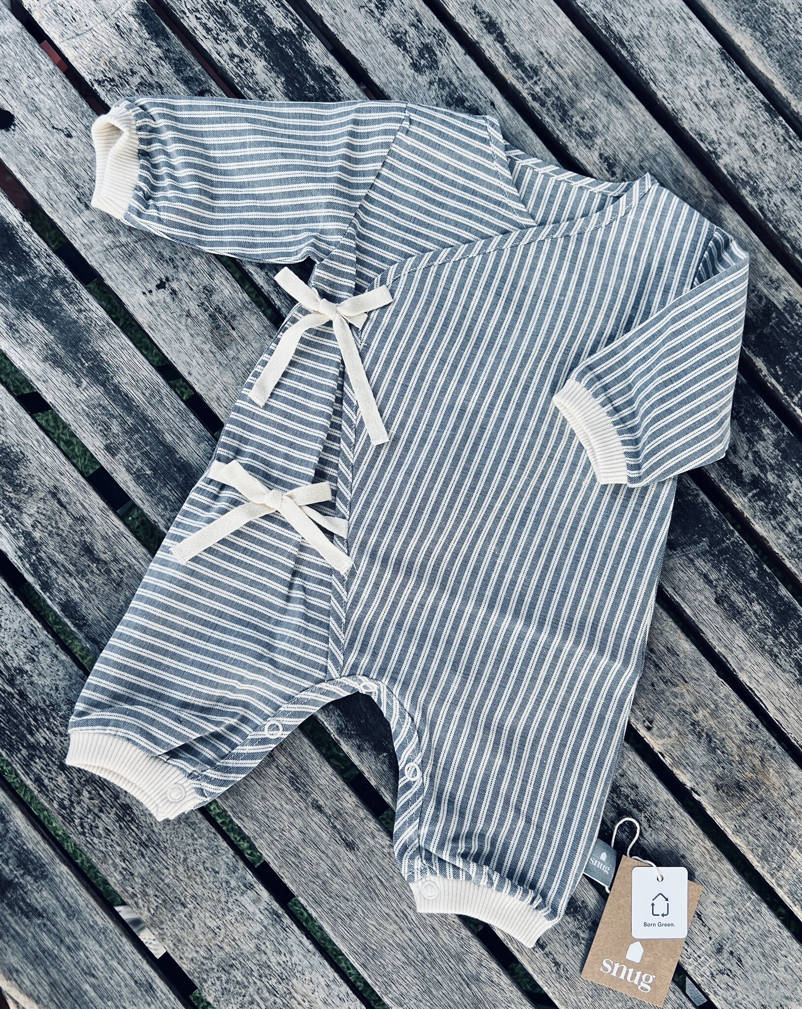 Snug Organic Cotton Kimono Coverall - Cornflower Stripe