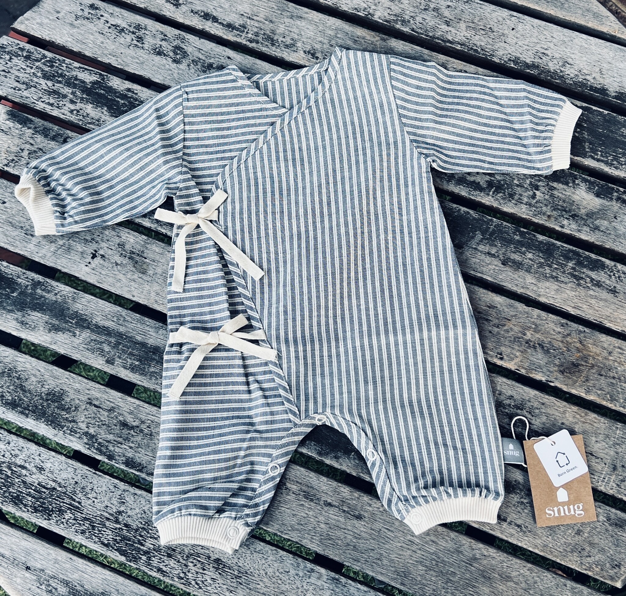 Snug Organic Cotton Kimono Coverall - Cornflower Stripe