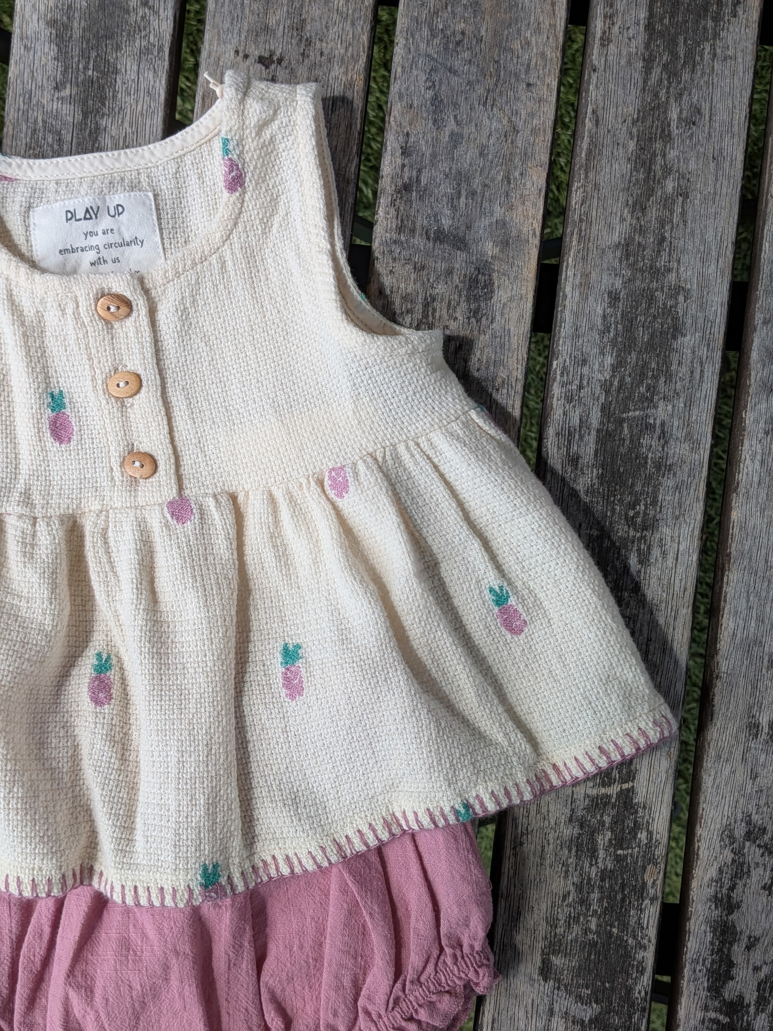 Play Up Embroidered Pineapples Organic Cotton Tunic & Bloomer Set