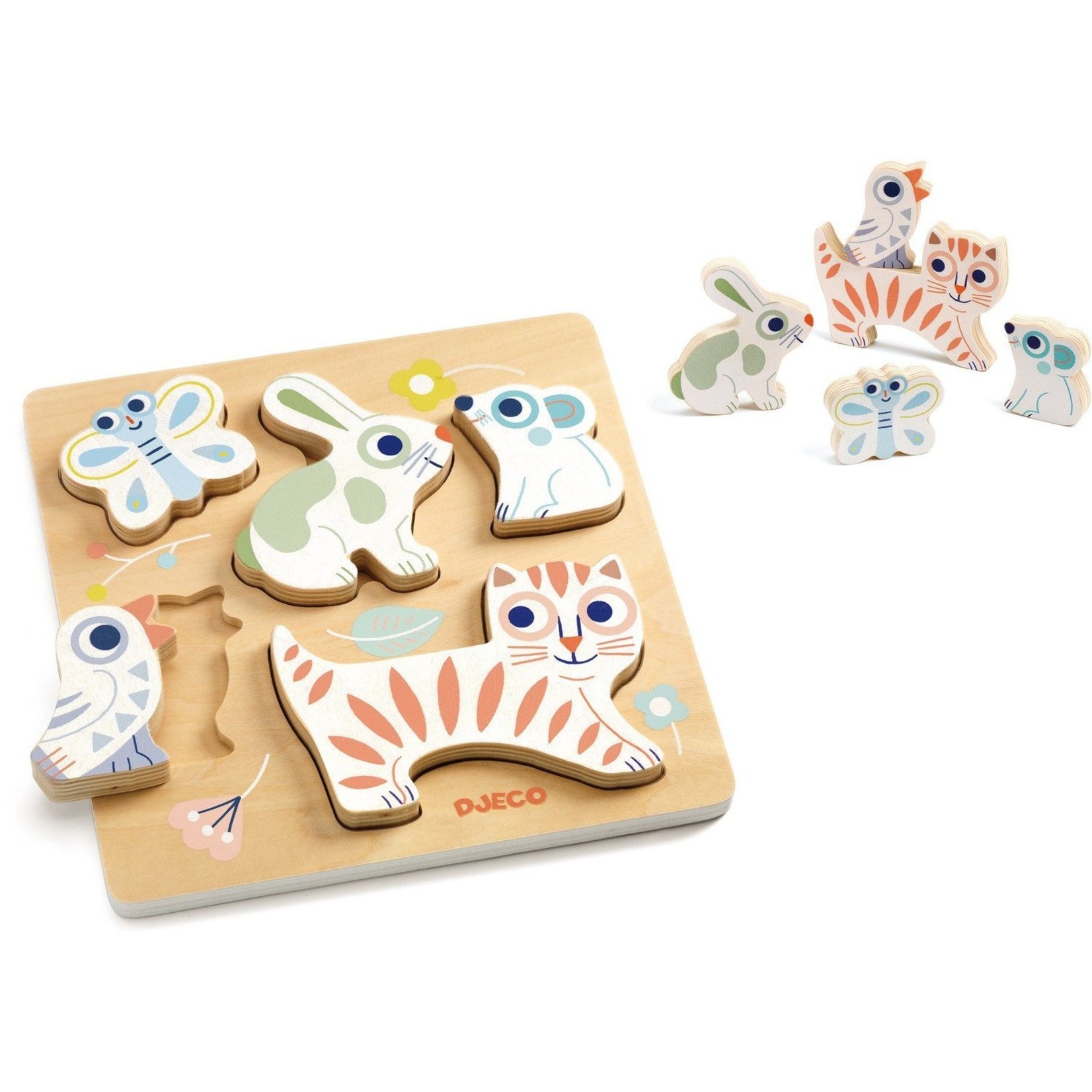 Djeco Baby Animal Wooden Puzzle & Stacking
