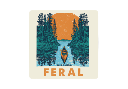 FERAL FERAL Canoe Vintage Poster Orange Blue Sticker