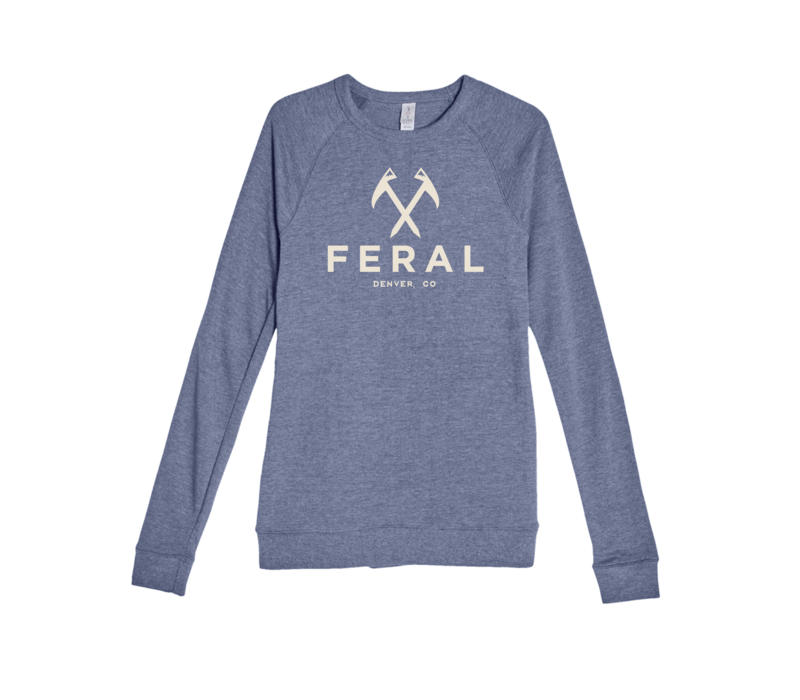 FERAL Denver Unisex Logo Crew Sweatshirt - Heather Denim | Oatmeal