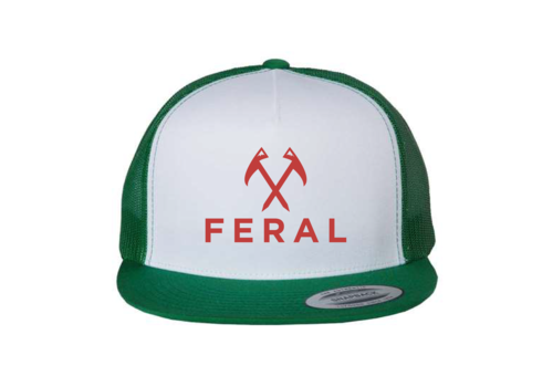 FERAL FERAL Logo Flat Bill Embroidered Hat 6006 Kelly | White | Poinsettia