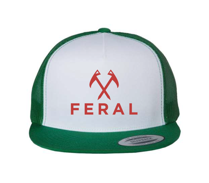 FERAL Logo Flat Bill Embroidered Hat 6006 Kelly | White | Poinsettia