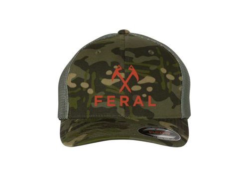 FERAL FERAL Logo Flexfit Embroidered Hat 6511 Multicam | Orange