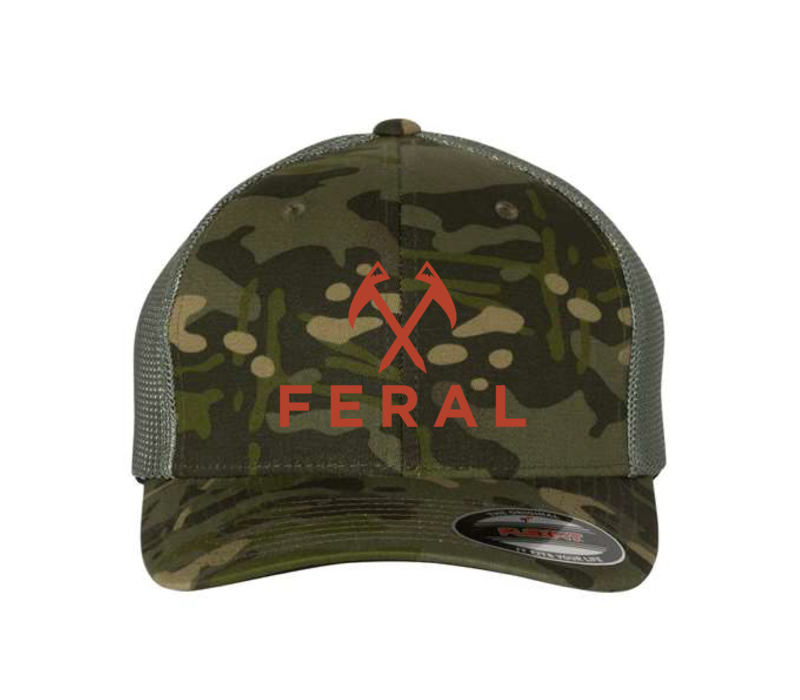 FERAL Logo Flexfit Embroidered Hat 6511 Multicam | Orange