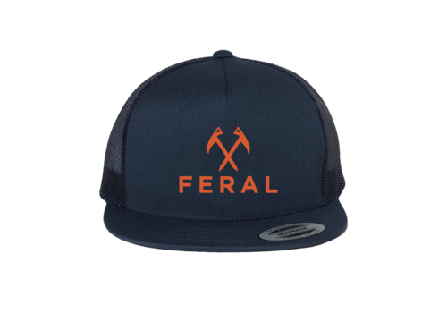 FERAL FERAL Logo Flat Bill Embroidered Hat 6006 Navy | Orange