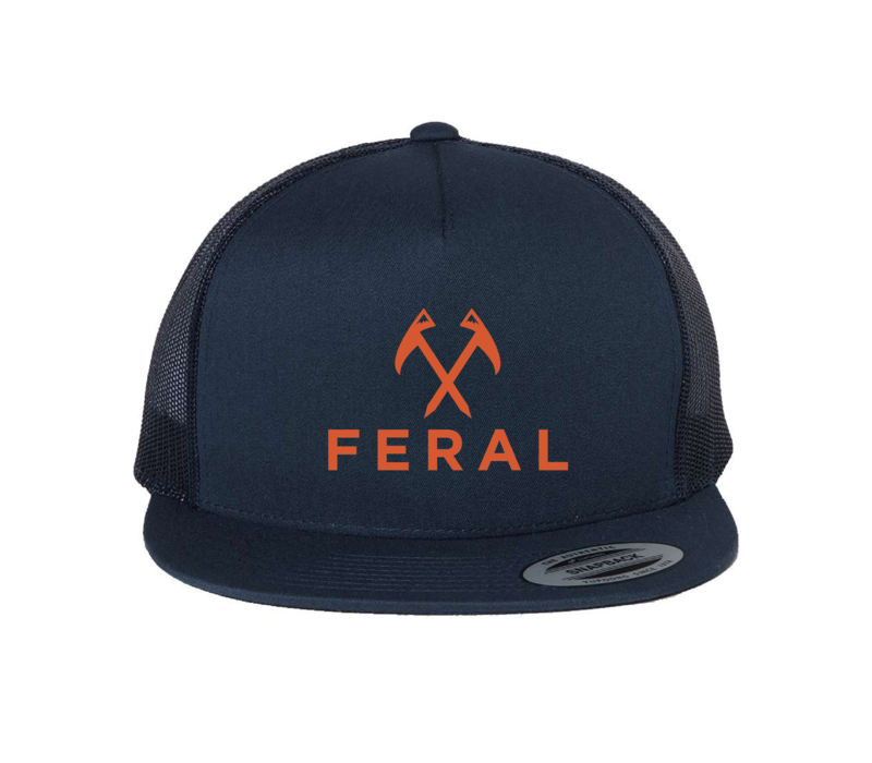 FERAL Logo Flat Bill Embroidered Hat 6006 Navy | Orange