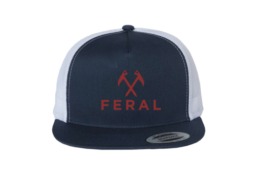 FERAL FERAL Logo Flat Bill Embroidered Hat 6006 Navy | White | Red