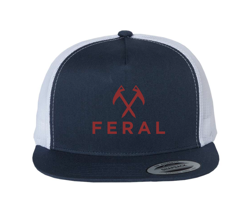 FERAL Logo Flat Bill Embroidered Hat 6006 Navy | White | Red