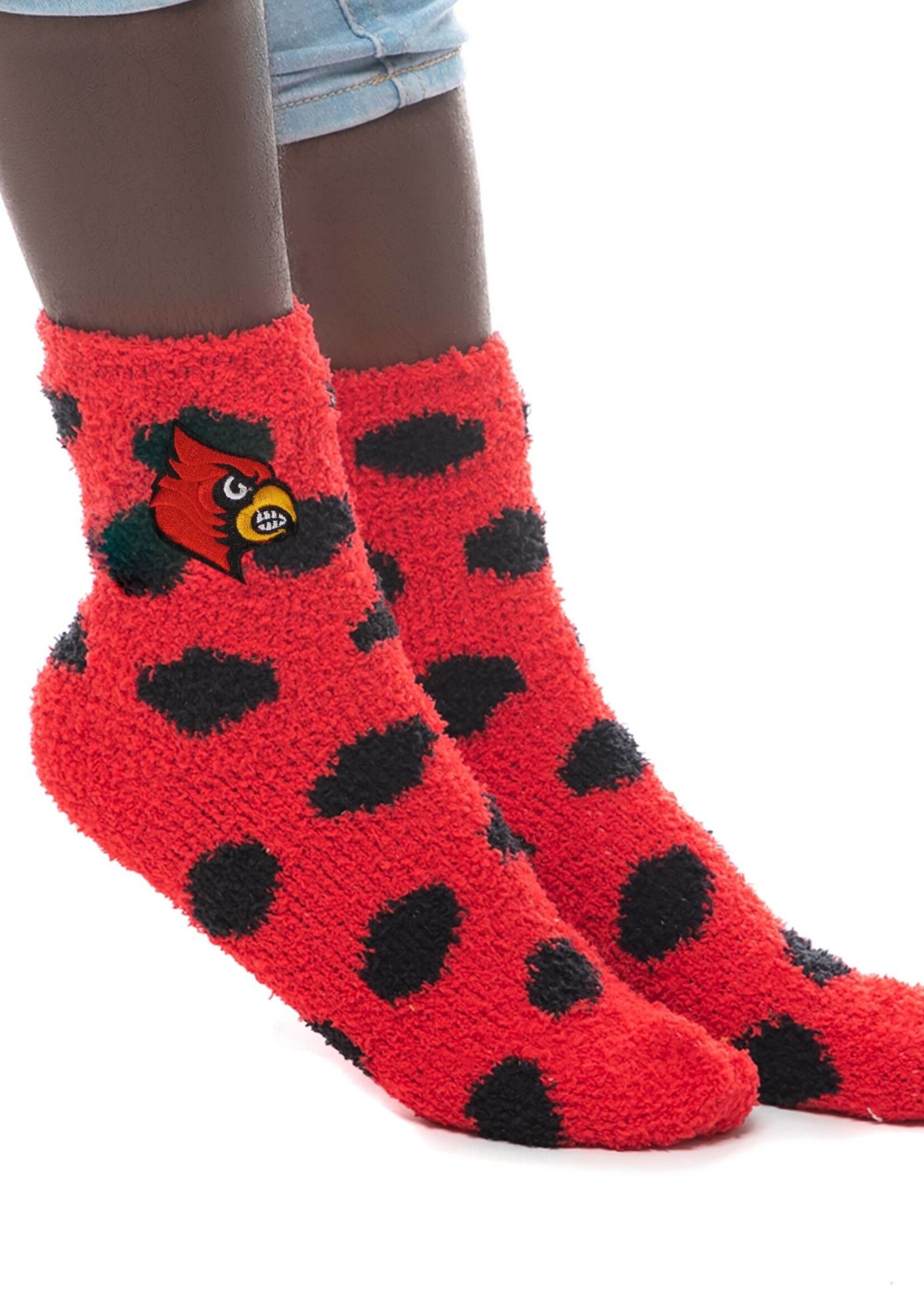 SOCKS, FUZZY DOT, RED/BLACK, UL