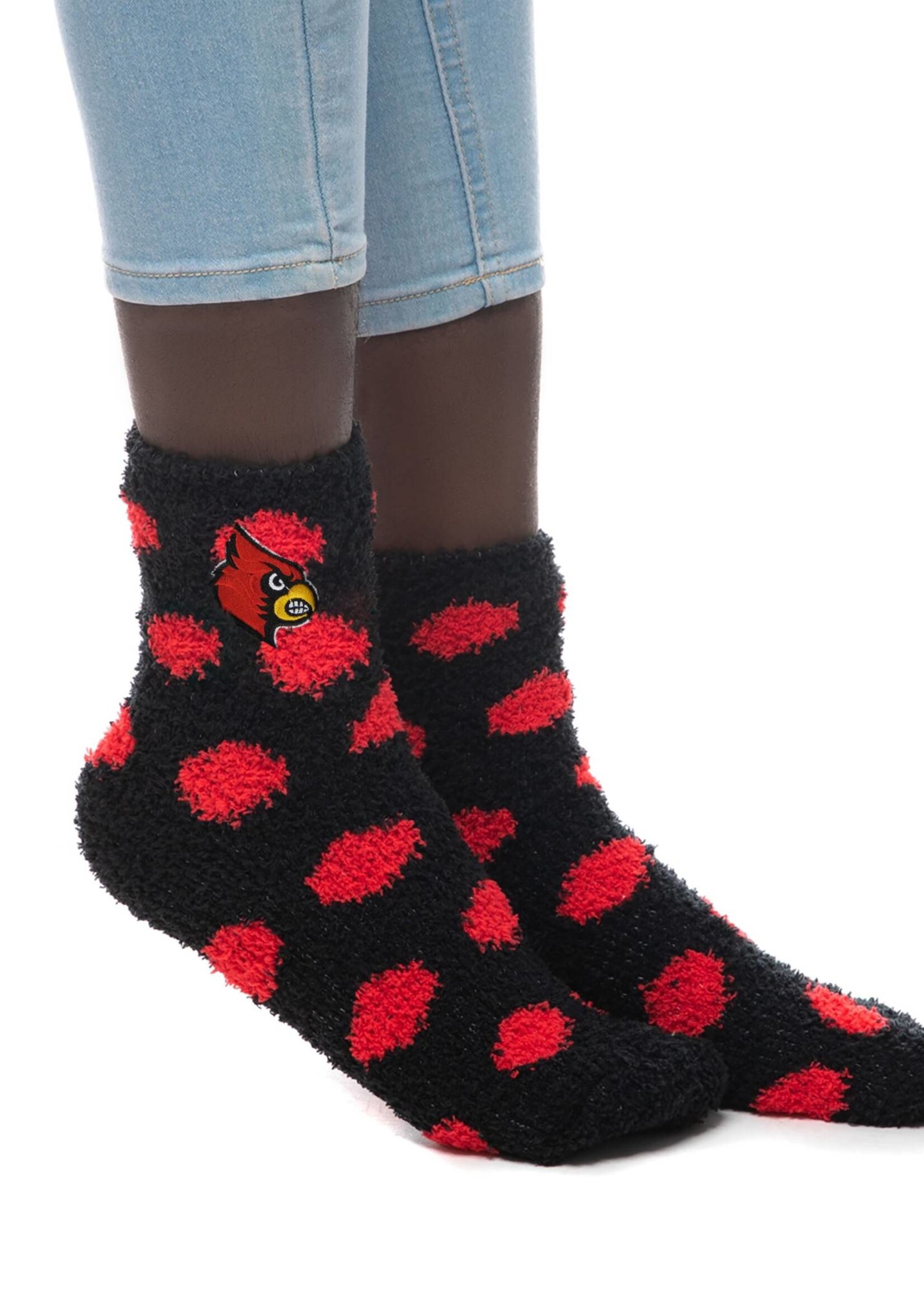 SOCKS, FUZZY DOT, BLACK/RED, UL