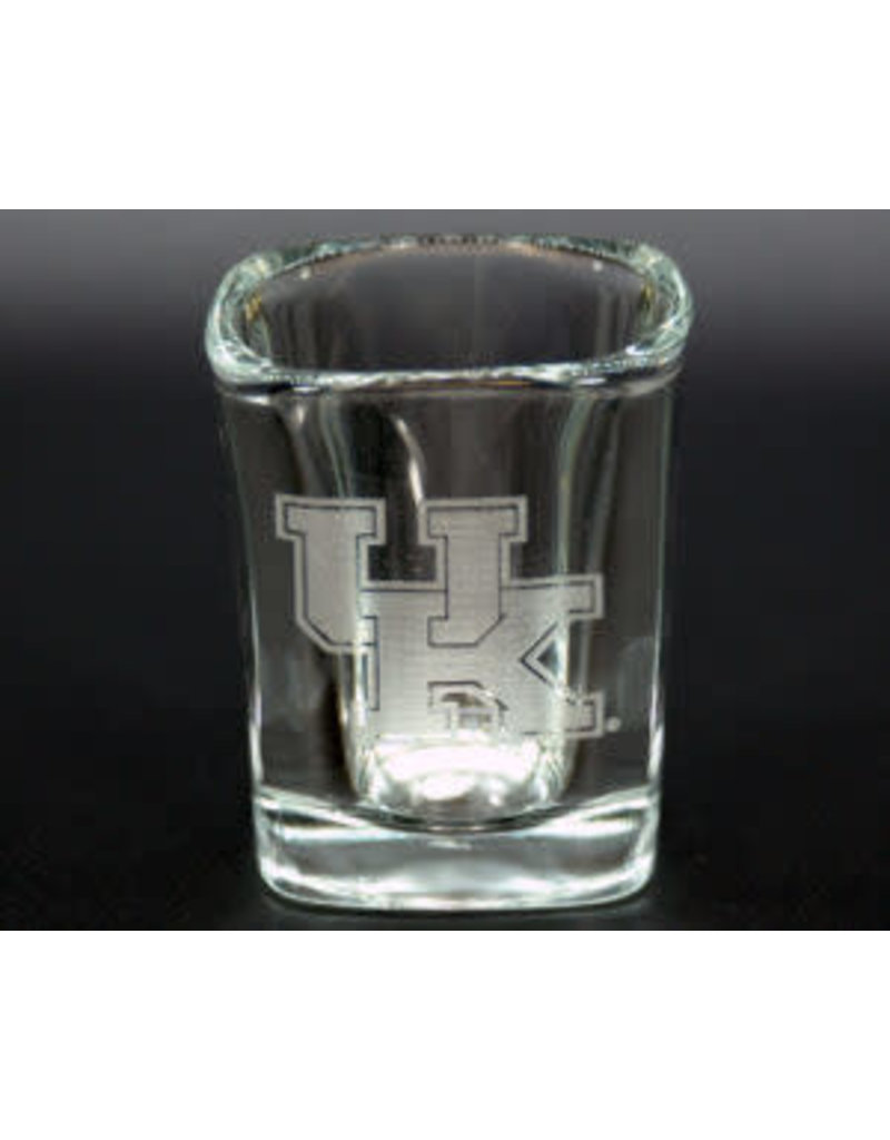 SHOT GLASS, SQUARE, ETCHED, UK