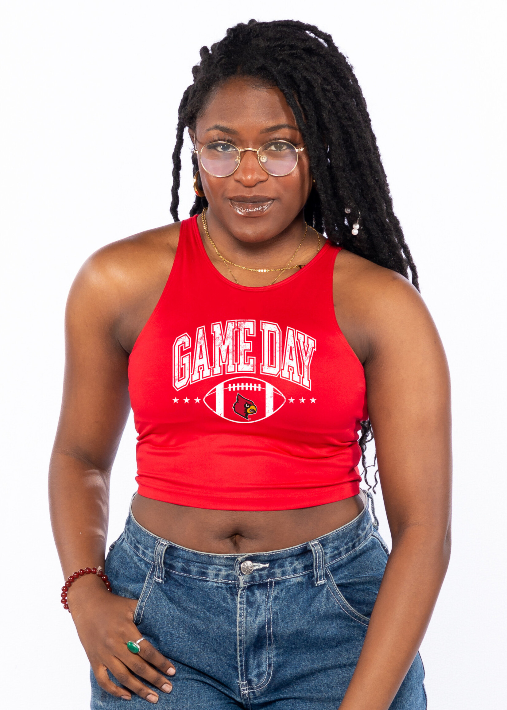 TANK, LADIES, CROP, FIRST DOWN, RED, UL