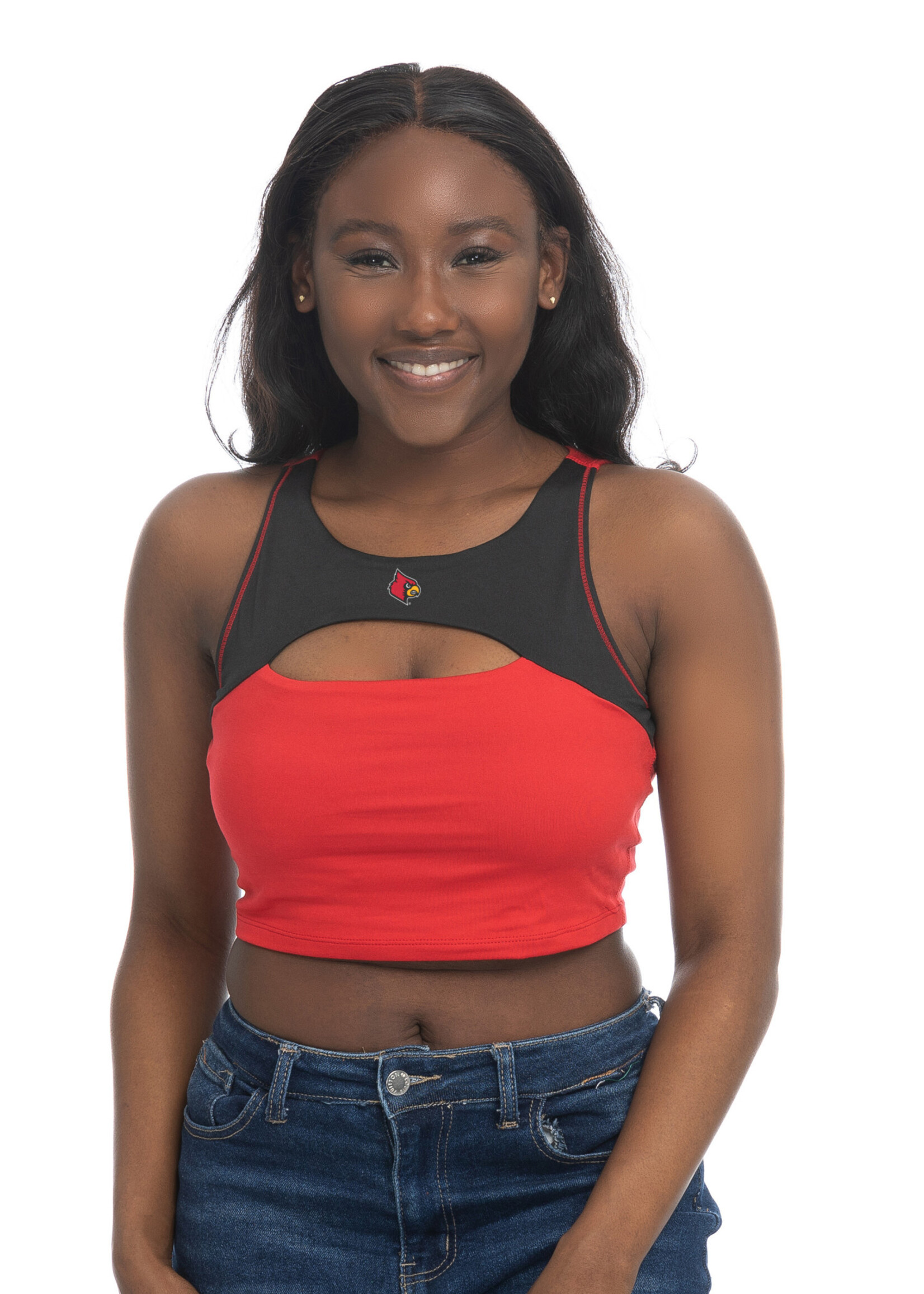 TANK, LADIES, PEEK A BOO BRA, RED/BLK, UL