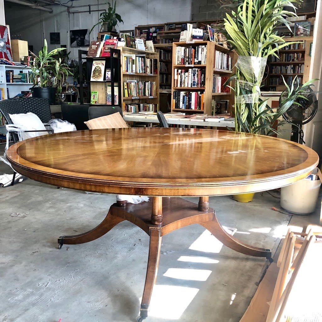 Antique Maple Round Table With Brass Wheels Big Reuse