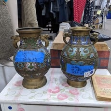 Antique Brass Japanese Vase Set