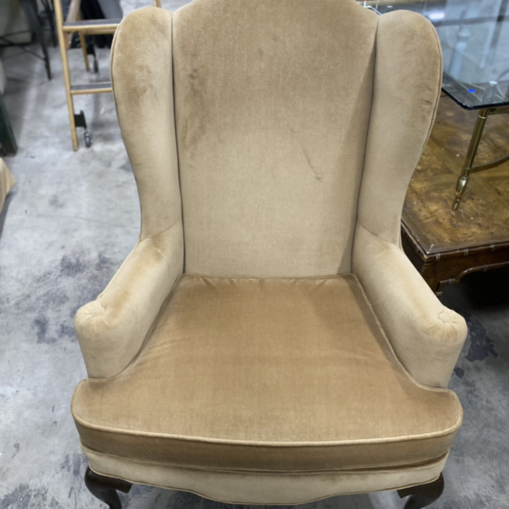Vintage  Velvet Tan Wing Chair