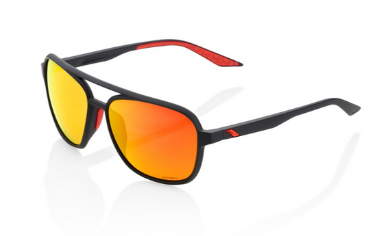 100% 100% Kasia Aviator Round - Soft BLK - HiPER Red Multi Mirror