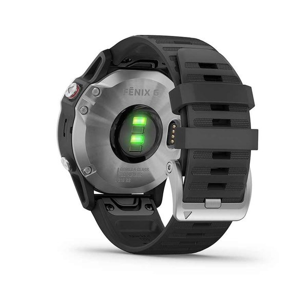 Garmin Garmin, fenix 6, Sport, Watch, Watch Color: Silver, Wristband: Black - Silicone, 010-02158-00