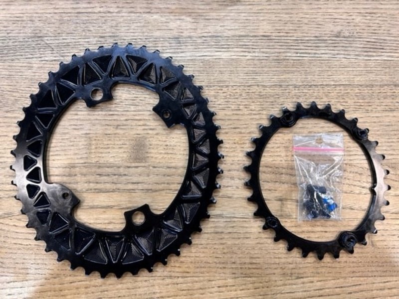 Absolute Black Premium Oval Sub-Compact chainrings, 110/4bcd 2x, Black, 46-30t w/bolts