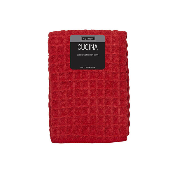 CUCINA JUMBO WAFFLE KITCHEN TOWELS, RED, SET OF 2