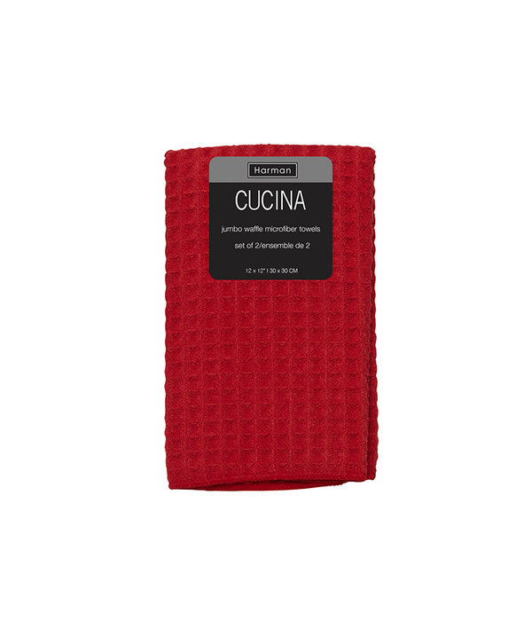 Harman CUCINA JUMBO WAFFLE DISH CLOTH, RED, SET OF 2