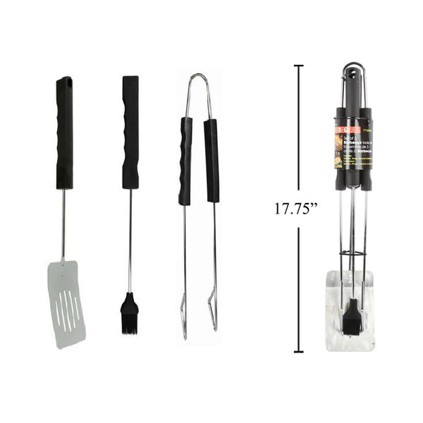 BBQ Set/3 Chromeplated Tool Set with Hard Plastic Handle