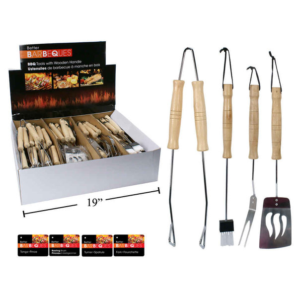 BBQ Wooden Handle Grill Tools, assortment of 4