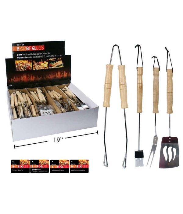BBQ Wooden Handle Grill Tools, assortment of 4