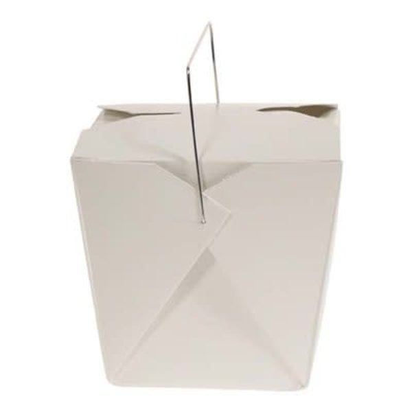 WHITE CHINESE BOX WITH METAL HANDLE, 32OZ