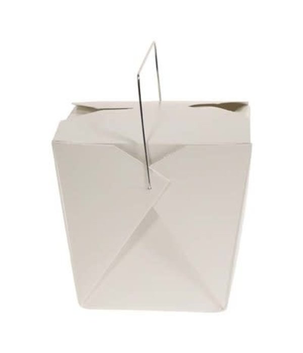WHITE CHINESE BOX WITH METAL HANDLE, 32OZ