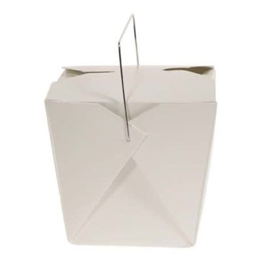 WHITE CHINESE BOX WITH METAL HANDLE, 16OZ