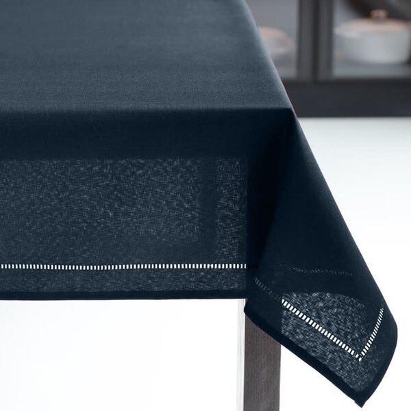 Harman Round Linen Look Tablecloth 70"R, Navy Blue