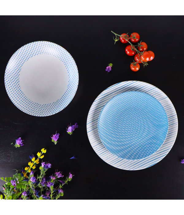 Mesa "Pedro Blue" Service de Vaisselle en Grès 12 Pièces, 4 Couverts