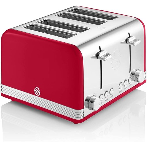 Salton Salton "Swan" Retro 4 Slice Toaster, Red