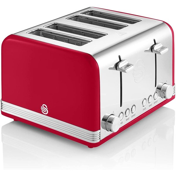 Salton "Swan" Retro 4 Slice Toaster, Red