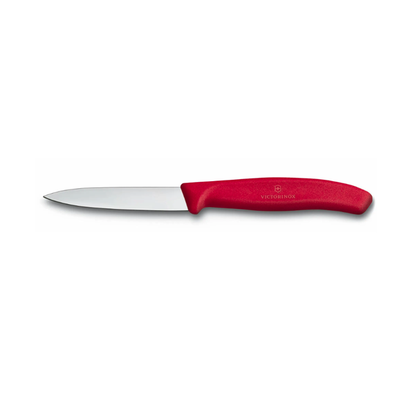 Couteau d'office à pointe centrée et manche rouge 8cm de Victorinox